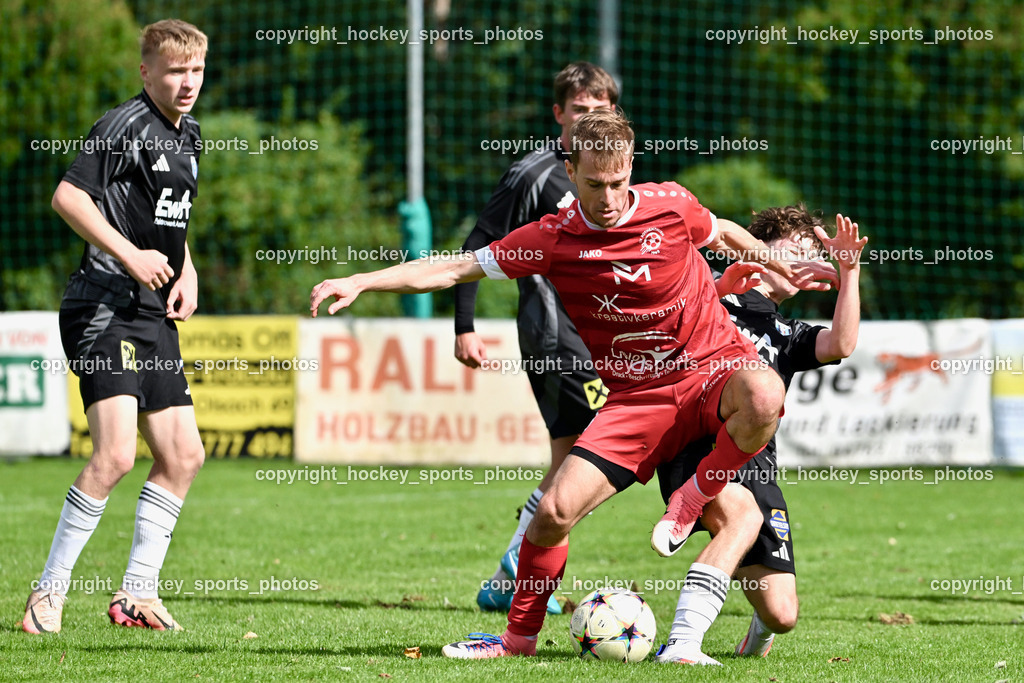 SV Rothentuhurn vs. URC Thal Assling | #22 Samuel Schönegger URC Thal Assling, #9 Grega Gorisek SV Rothenthurn, SV Rothentuhurn vs. URC Thal Assling, SV Rothentuhurn vs. URC Thal Assling am 15.09.2024 in Rothenthurn (Sportplatz Rothenthurn), Austria, (Photo by Bernd Stefan)