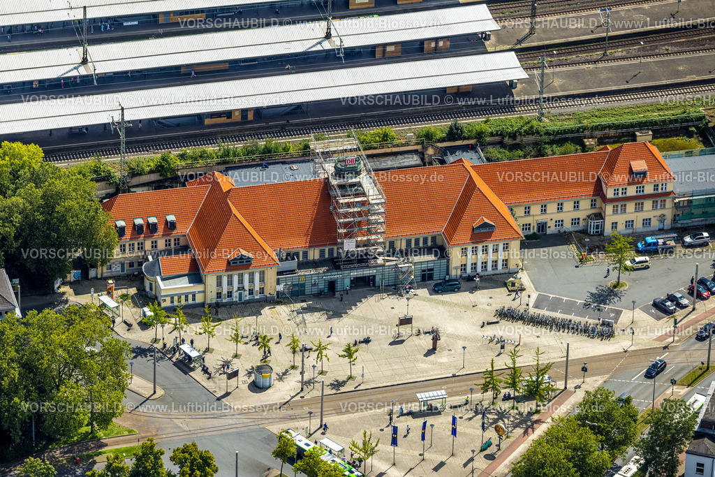 Herne230802759 | Luftbild, Wanne-Eickel Hauptbahnhof, Baustelle mit Renovierung, Wanne, Herne, Ruhrgebiet, Nordrhein-Westfalen, Deutschland