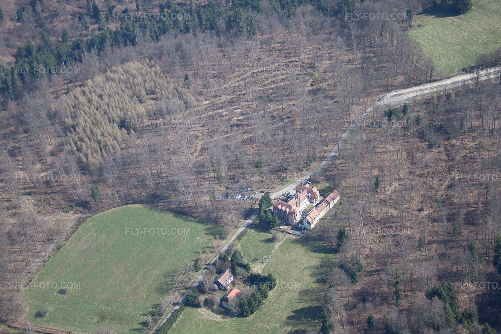 Aerial view: View of the town in Danne-et-Quatre-Vents in the state Bas-Rhin, France.Photo: IMG_38530.jpg taken on 03/20/2011 by Werner Riehm/FLY-FOTO.comResolution of the original: 4752 x 3168 px