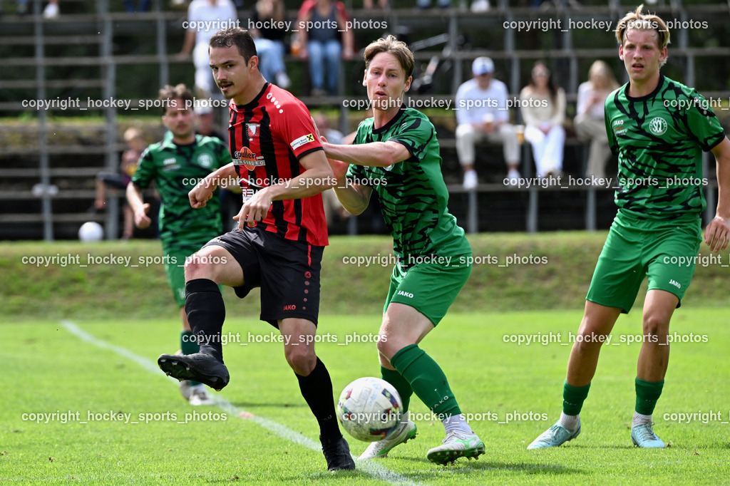 ATUS Nötsch vs. SC Landskron | #9 Raphael Nageler ATUS Nötsch, #3 Lukas Aschaber SC Landskron, #10 Jonas Steinwender SC Landskron, ATUS Nötsch vs. SC Landskron, ATUS Nötsch vs. SC Landskron am 26.07.2025 in Nötsch (Dobratsch Arena), Austria, (Photo by Bernd Stefan)