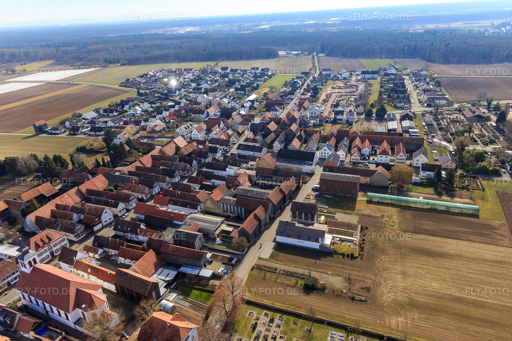 Luftbild: Dorfansicht aus Norden im Ortsteil Hayna in Herxheim im Bundesland Rheinland-Pfalz in Deutschland. Foto: IMG_097179.jpg vom 25.02.2017 durch Werner Riehm/FLY-FOTO.de