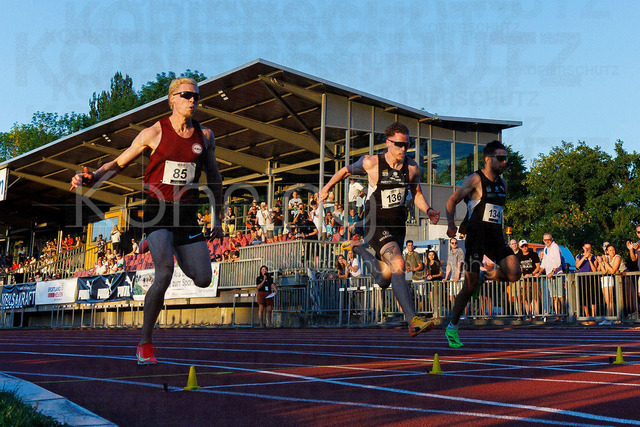 PUMA Fast Arms, Fast Legs; Wetzlar, 10.07.2026 | WETZLAR, GERMANY - JULY 10, 2026 :  Marvin Schulte (ASV Köln e. V.), Kevin Kranz (Sprintteam Wetzlar), Heiko Gussmann (Sprintteam Wetzlar), competing in the 100m during the athletics meeting PUMA Fast Arms, Fast Legs at Stadion Wetzlar on July 10, 2026 in Wetzlar, Germany.