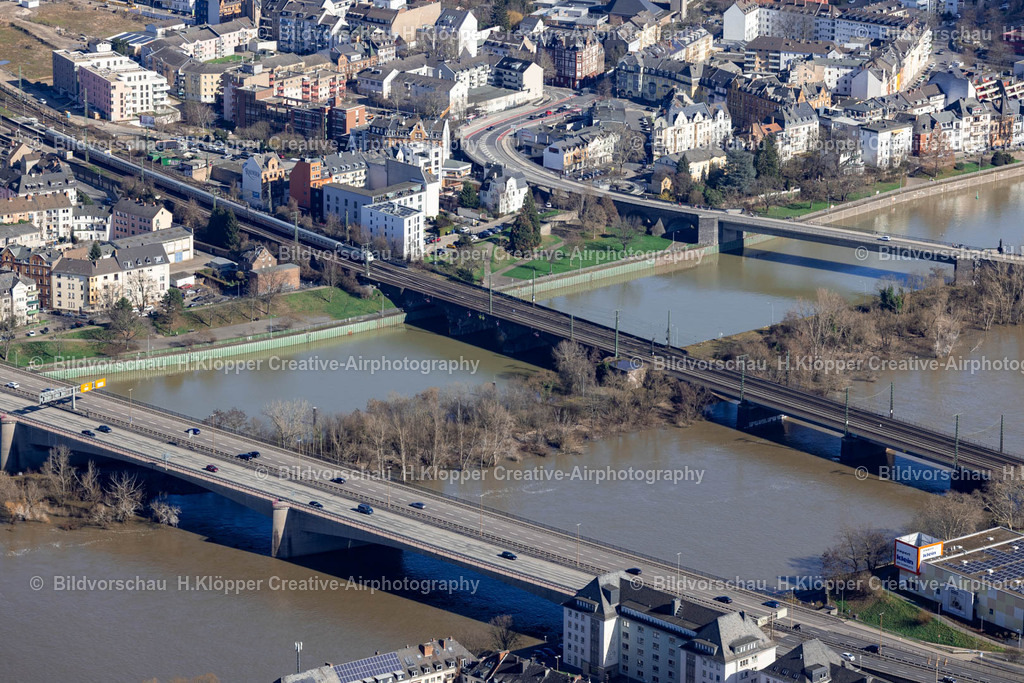 Luftbilder Koblenz-9940 | Luftbildfotografie Fluß - Brückenensemble über die Mosel in Koblenz im Bundesland Rheinland-Pfalz, Deutschland. - Realisiert mit Pictrs.com