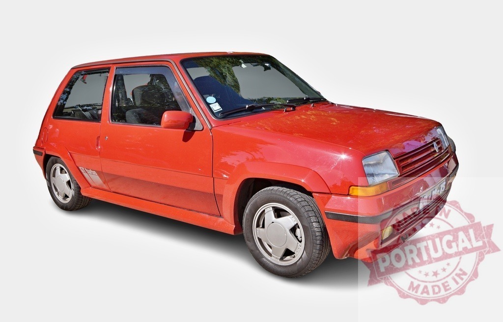 Renault R5 Supercinq red vintage French car isolated | Red Renault R5 Supercinq hatchback showing classic automotive design - Realized with Pictrs.com