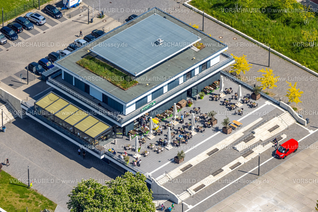 Hamm250500474R-Cafe-2 Kopie | Luftbild, R-Cafe an der Adenauerallee, Datteln-Hamm-Kanal, Dachbegrünung, Hamm , Ruhrgebiet, Nordrhein-Westfalen, Deutschland