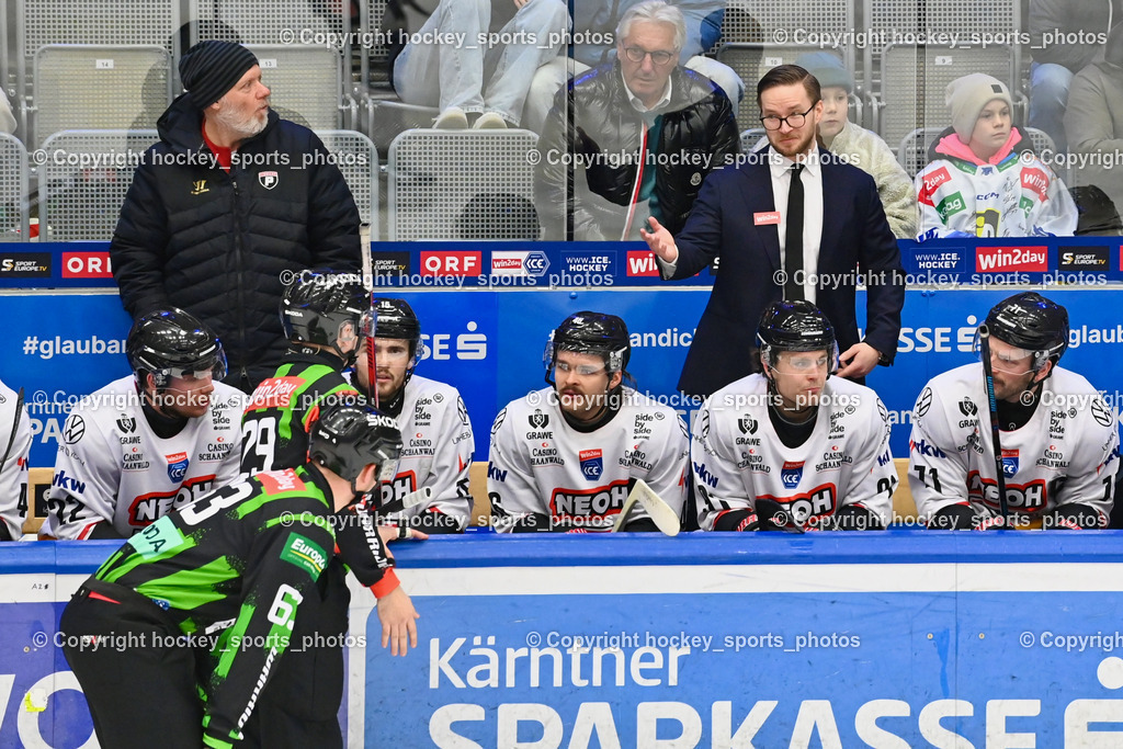 EC IDM Wärmepumpen VSV vs. Pioneers Vorarlberg | Spielerbank Pioneers Vorarlberg, Headcoach Pioneers Vorarlberg JOHANNES NYGARD, EC IDM Wärmepumpen VSV vs. Pioneers Vorarlberg, EC IDM Wärmepumpen VSV vs. Pioneers Vorarlberg am 22.02.2026 in Villach (Stadthalle Villach), Austria, (Photo by Bernd Stefan)
