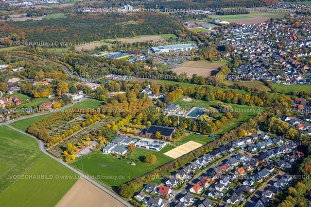 Hamm221003177 | Luftbild, Franz-Voß-Halle, HSC 08 Hammer SportClub 2008, Sport-Kita Grashüpfer, Freibad Süd, Friedhof Berge, kath. Kirche St. Elisabeth Berge, Herbstfarben, Rhynern, Hamm, Ruhrgebiet, Nordrhein-Westfalen, Deutschland