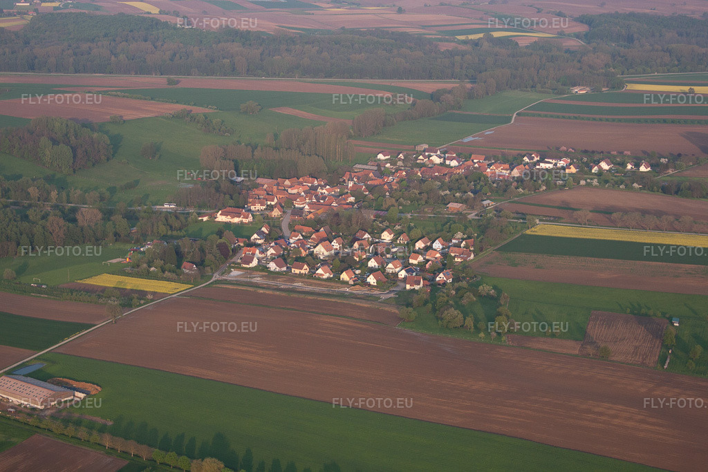 Vue aérienne: Champs agricoles et terres arables à Ingolsheim dans le département Bas Rhin, France. Photo: IMG_56863.jpg prise le 05/05/2013 par Werner Riehm/FLY-FOTO.eu – Résolution de l'original: 4752 x 3168 px