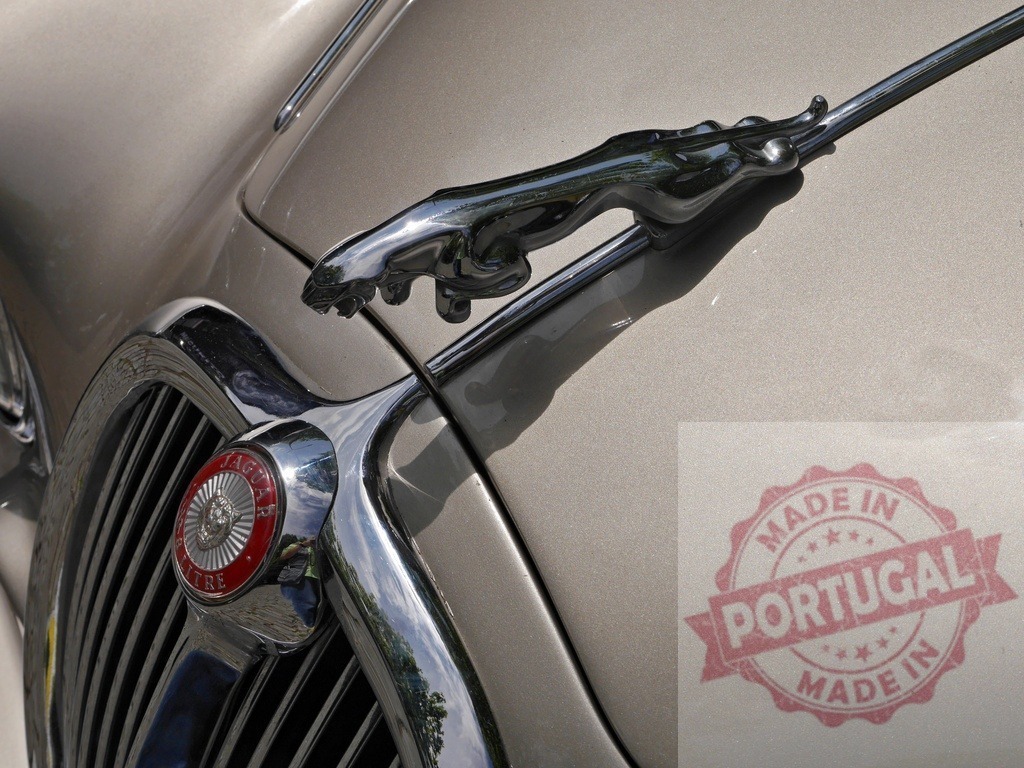 Jaguar vintage car hood ornament detail | Jaguar leaper hood ornament and emblem on a classic luxury car - Realisiert mit Pictrs.com