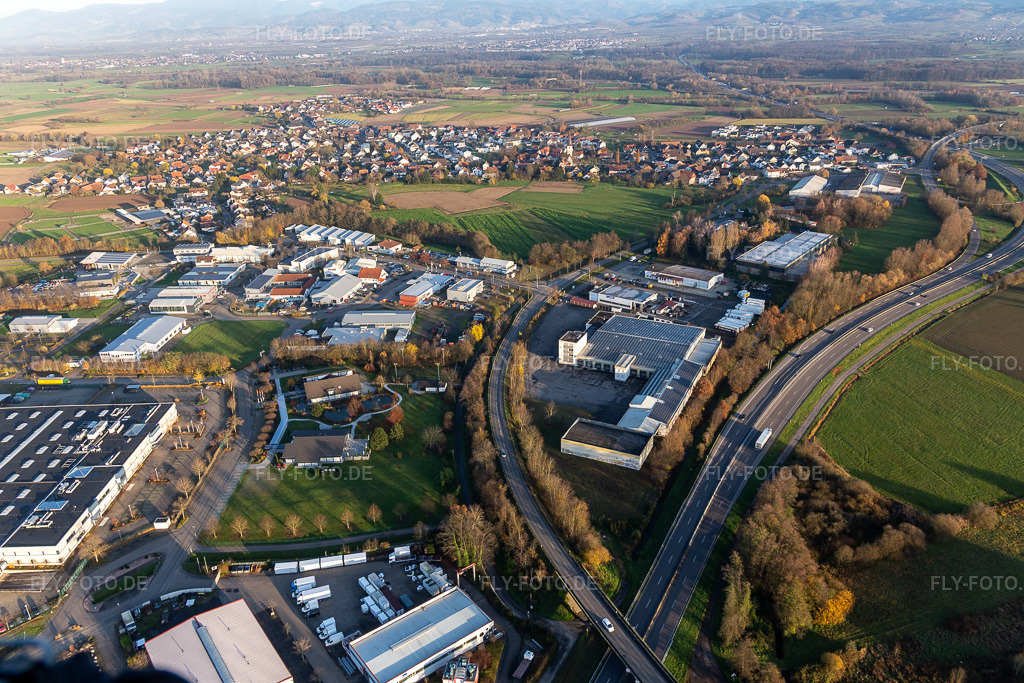 Luftbild: Industriegebiet Sand, Seer Gmbh im Ortsteil Sand in Willstätt im Bundesland Baden-Württemberg in Deutschland. Foto: IMG_119995.jpg vom 30.11.2019 durch Werner Riehm/FLY-FOTO.de