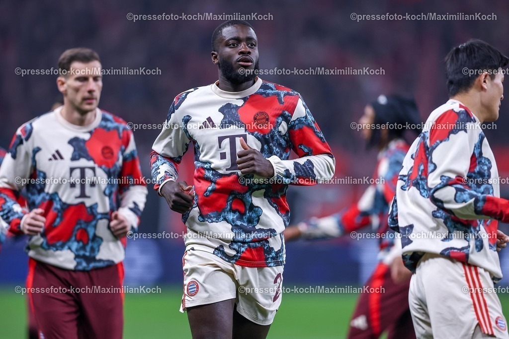 UCL11032502146 | 11.03.2025, Fußball, UEFA Champions League, Bayer 04 Leverkusen - FC Bayern München, Achtelfinale Rückspiel, BayArena, Saison 2024 2025: Dayot Upamecano (FC Bayern #2)DFB regulations prohibit any use of photographs as image sequences and or quasi-video.