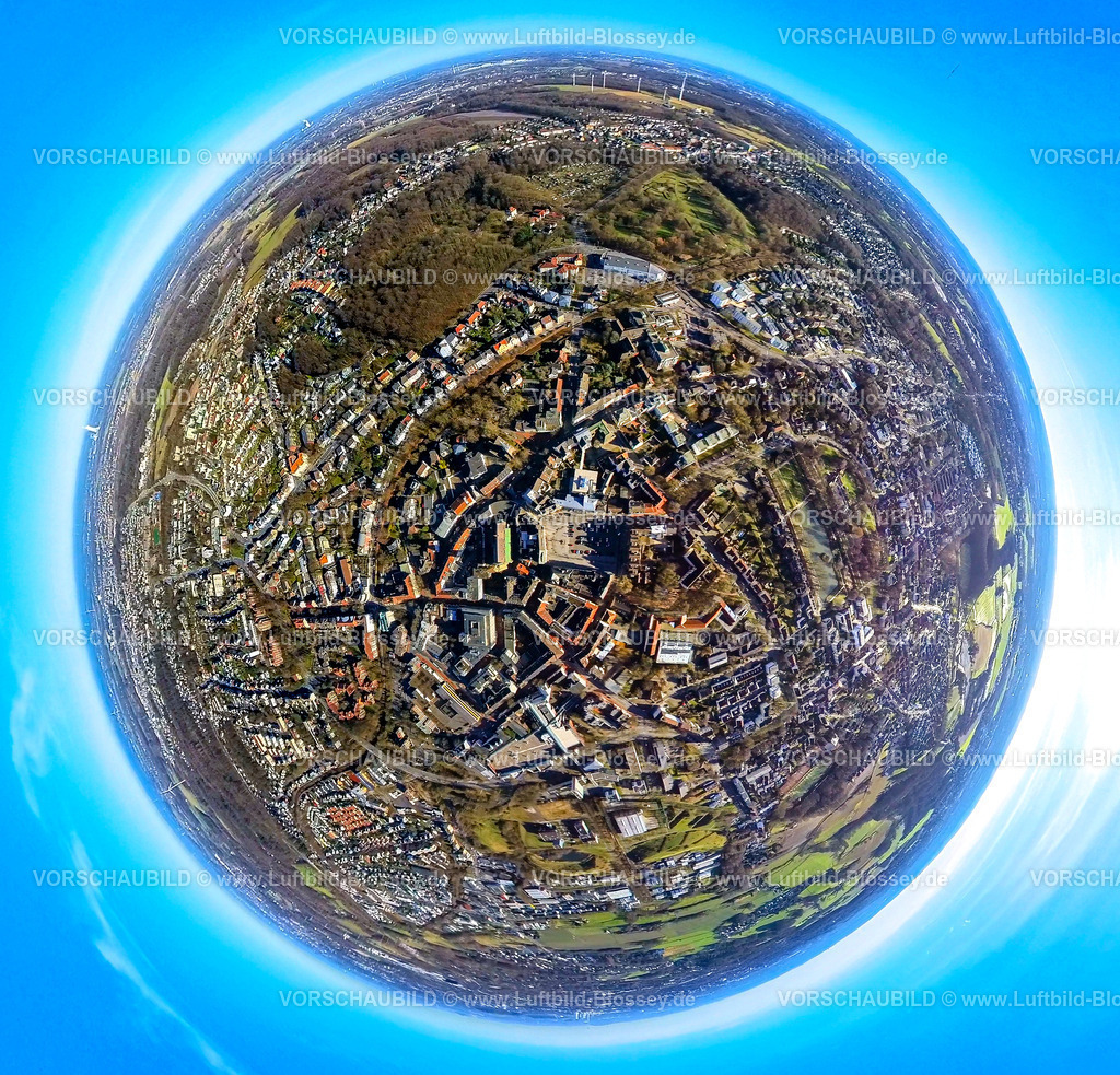 Castrop-Rauxel240190154Mitte | Luftbild, City Innenstadtansicht Altstadt mit dem Altstadtmarktplatz, Erdkugel, Fisheye Aufnahme, Fischaugen Aufnahme, 360 Grad Aufnahme, tiny world, little planet, fisheye Bild, , Castrop-Rauxel, Ruhrgebiet, Nordrhein-Westfalen, Deutschland