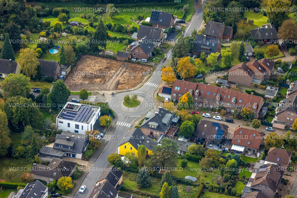 Moers241012846 | Luftbild, Kreisverkehr und Baustelle Kampstraße Ecke Liebrechtstraße, Rheinkamp-Utfort, Moers, Ruhrgebiet, Nordrhein-Westfalen, Deutschland