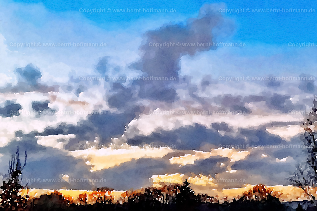 PDM2_241214_Abendhimmel_150x100 | DIGITALKUNST. Himmlische Aussichten - Abendwolken. __ Cumulus -Wolken vor gelb- blauem Himmel beim Sonnenuntergang. Seitenverhältnis = 3 zu 2 - Realisiert mit Pictrs.com