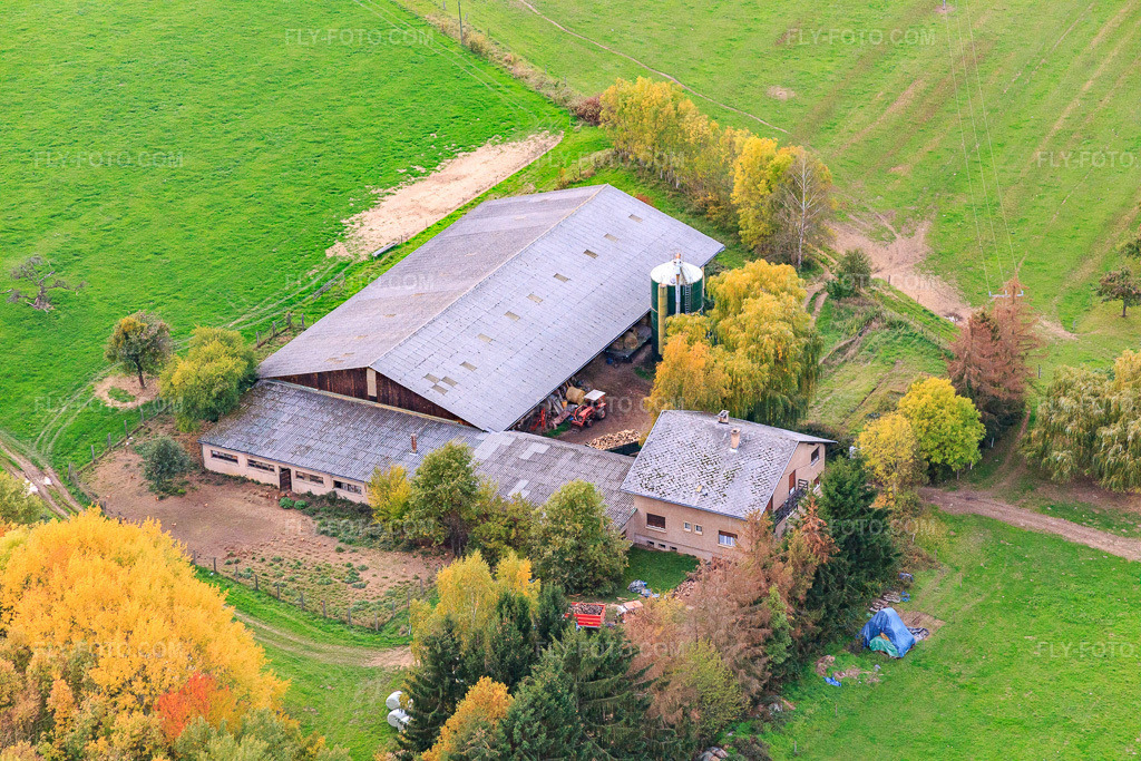 Aerial view: Frm Euler in Niederbronn-les-Bains in the state Bas-Rhin, France. – Photo: IMG_084876.jpg taken on 10/24/2015 by Werner Riehm/FLY-FOTO.com – Resolution of the original: 5472 x 3648 px