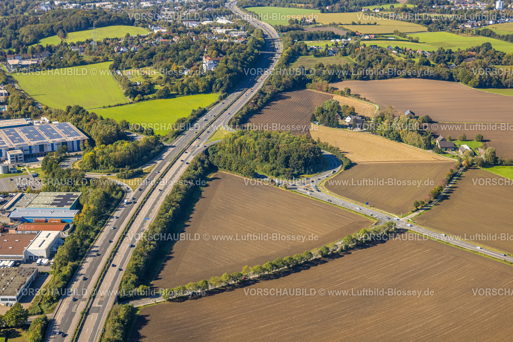 Witten241000343 | Luftbild, Vöckenberg Wiesen und Felder, Autobahn A44 mit Anschlussstelle Witten-Annen, Waldorfinstitut, Eichlinghofen, Dortmund, Ruhrgebiet, Nordrhein-Westfalen, Deutschland