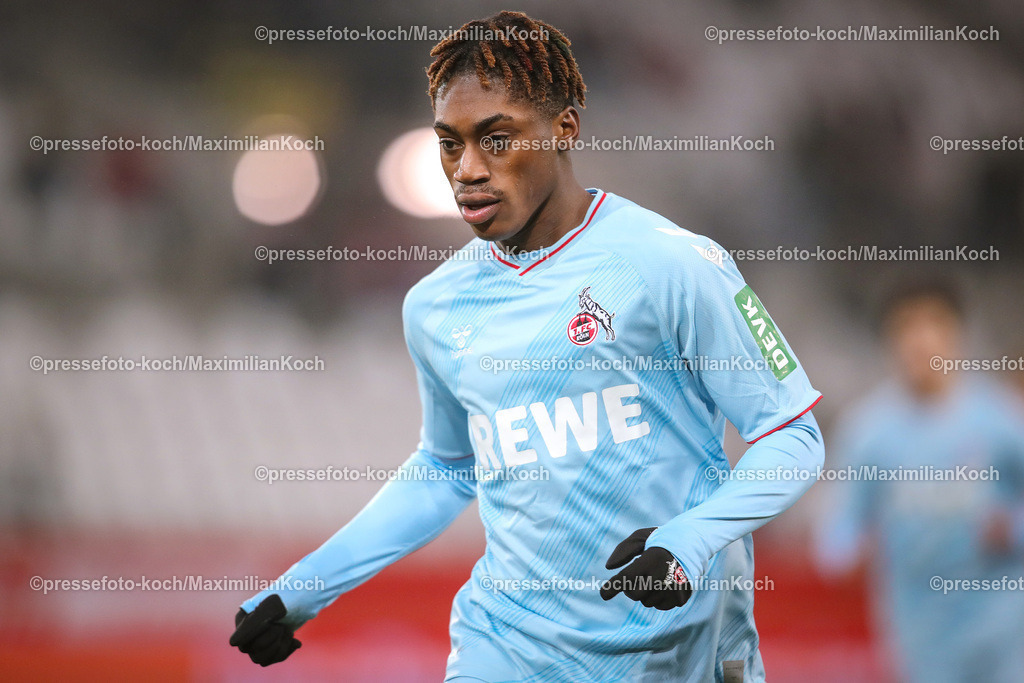 RWE06012402164 | 06.01.2024, Essen, Fußball, Herren, Stadion an der Hafenstraße, Testspiel, Rot-Weiss Essen – 1. FC Köln:  Justin Diehl (1.FC Köln). 
DFB regulations prohibit any use of photographs as image sequences and or quasi-video.
