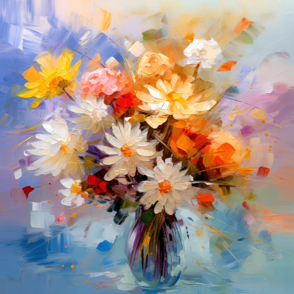 2307156 - Bunter Frühlingsstrauß | Ein farbenfrohes Bild eines Blumenstraußes mit der Anmutung eines Ölgemäldes.