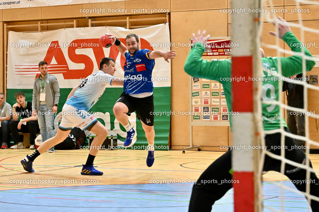SC Ferlach vs. HSG Bärnbach/Köflach 30.3.2024 | #10 Perkusic Toni HSG Bärnbach, #57 LEBAN Patrik SC Ferlach, SC Ferlach vs. HSG Bärnbach/Köflach 30.3.2024, SC Ferlach vs. HSG Bärnbach/Köflach am 30.03.2024 in Ferlach (Ballspielhalle Ferlach), Austria, (Photo by Bernd Stefan)