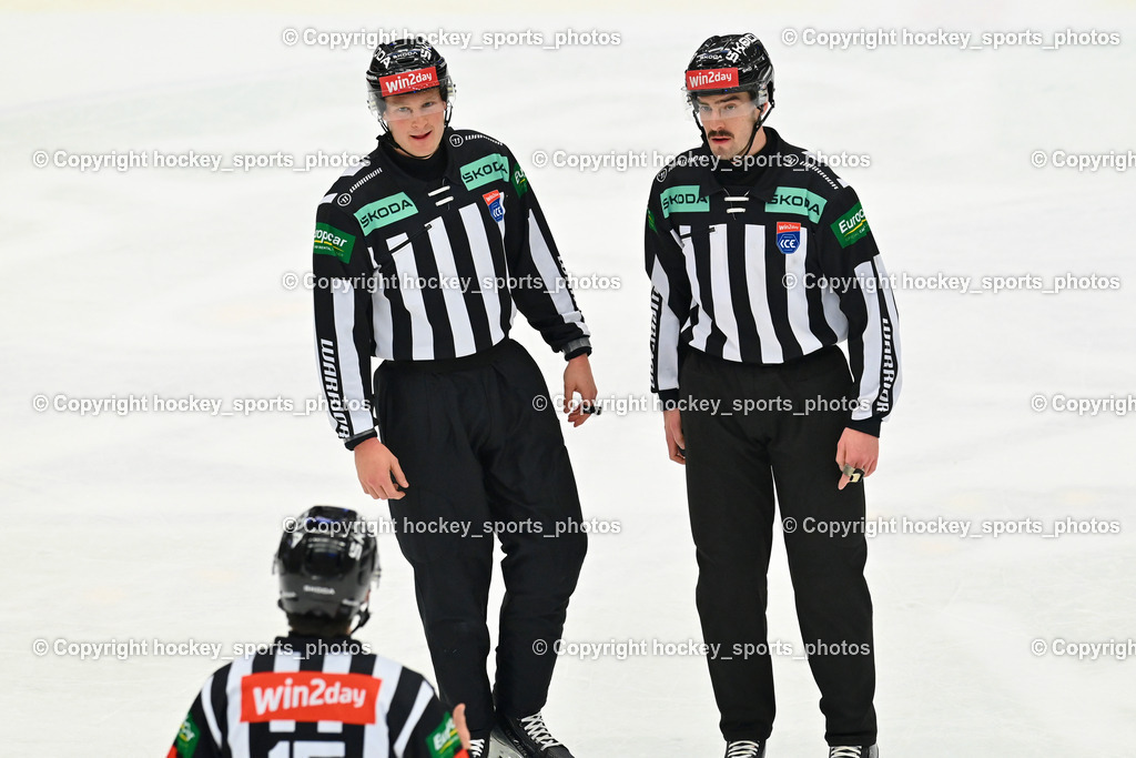 EC IDM WÄRMEPUMPEN VSV vs. Steinbach Black Wings Linz | RIECKEN SIMON Referee, PUFF WOLFGANG Referee, EC IDM WÄRMEPUMPEN VSV vs. Steinbach Black Wings Linz, EC IDM WÄRMEPUMPEN VSV vs. Steinbach Black Wings Linz am 28.11.2025 in Villach (Stadthalle Villach), Austria, (Photo by Bernd Stefan)