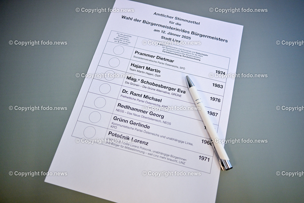 Linz_ Wahlkarte Buergermeisterwahl_ 21.12.2024-1 | 21.12.2024, Linz, AUT, Wahlkarte, im Bild Themenbild, Briefwahl, Buergermeisterwahl Linz 2025, Buergermeisterkanditat, Oberoesterreich, Politik, Post, Postzustellung, Stimmabgabe, Briefwahl, Wahlbeteiligung, Wahlkarte, Wahlrecht, Wahlumschlag, Wahlunterlagen, Wahlzettel, Amtlicher Stimmzettel