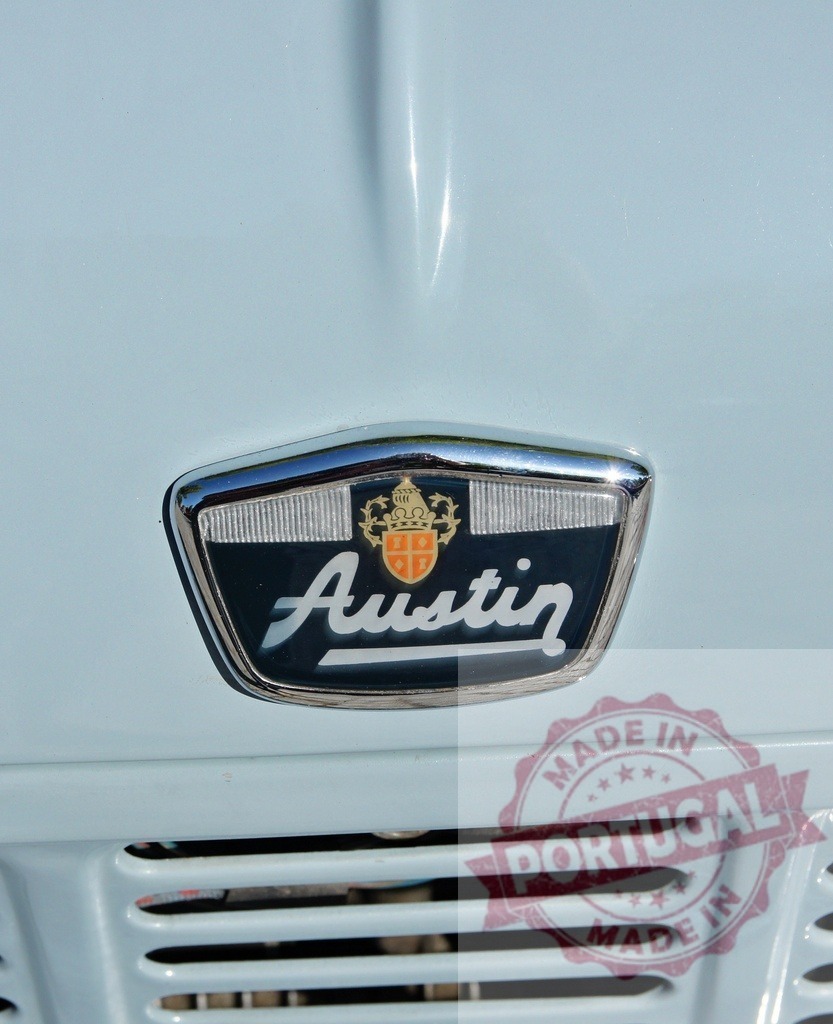 Austin Logo Shining on Classic Car Bonnet | Close-up of Austin logo on vintage vehicle, celebrating British automotive history - Realized with Pictrs.com