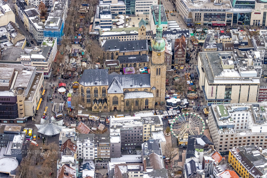 Dortmund221201583 | Luftbild, Reinoldikirche und Weihnachtsmarkt, City, Nordmarkt, Dortmund, Ruhrgebiet, Nordrhein-Westfalen, Deutschland