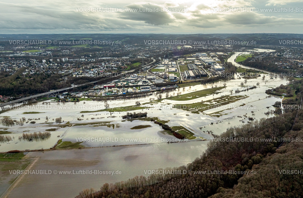 Hattingen231202203Ruhr | Luftbild, Ruhrhochwasser, Weihnachtshochwasser 2023, starke Regenfälle,  Weitmar-Mark, Bochum, Ruhrgebiet, Nordrhein-Westfalen, Deutschland