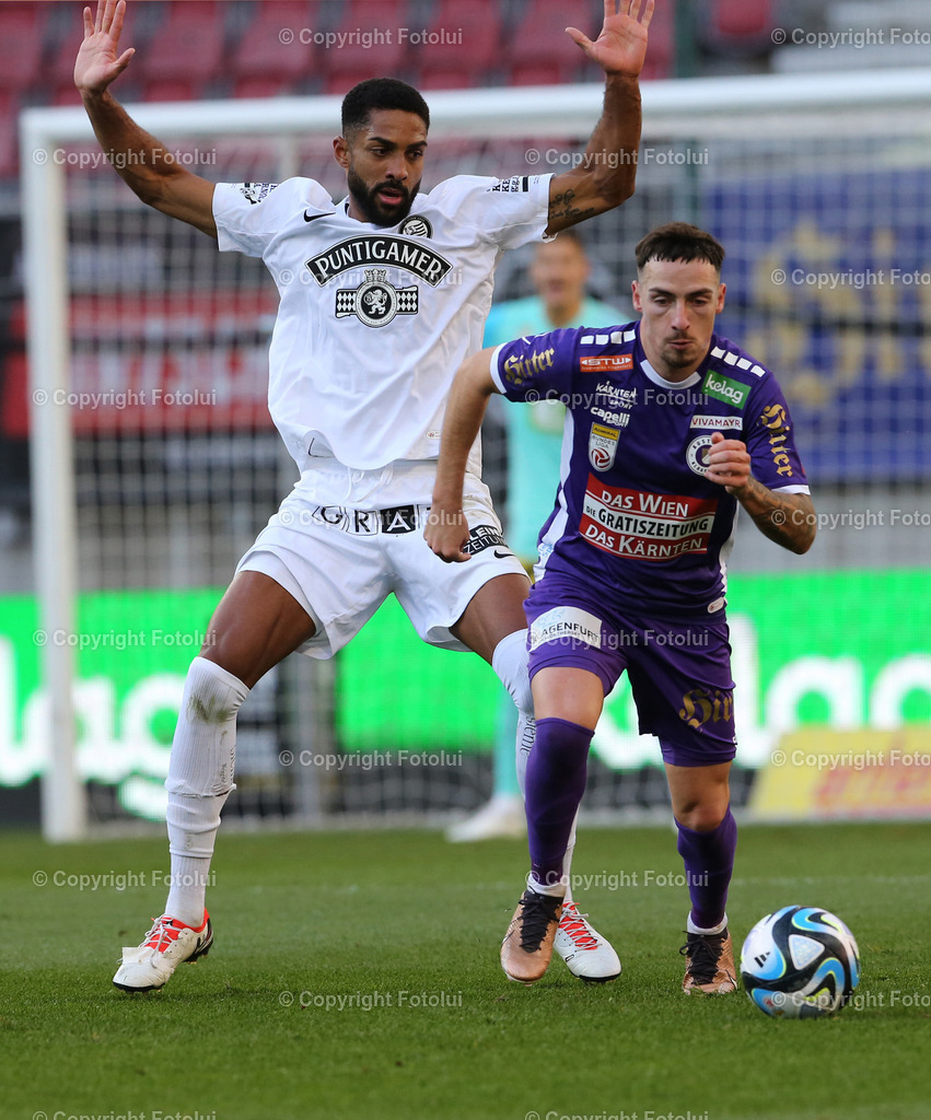 A_LUI_121123_15 | SPORT,FUSSBALL,ADMIRAL BUNDESLIGA AUSTRIA KLAGENFURT-STURM GRAZ 12.11.2023IM BILD: GREGORY WUETHRICH  (STURM GRAZ ) UND SINAN KARWEINA (KLAGENGURT)FOTO: FOTOLUI