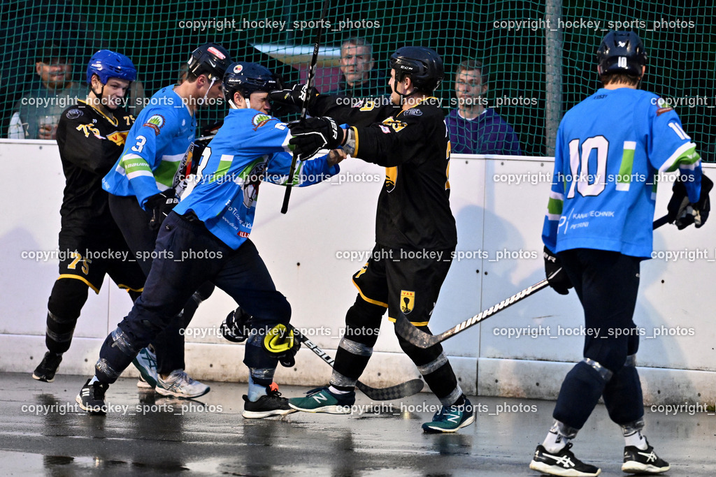 VAS Ballhockey Villach vs. ASKÖ Villach Ballhockey | #75 Wohlfahrt Benedikt, #3 Fertschai Mathias, #29 Wohlfahrt Philipp, #13 Scharf Nikolas, Faustkampf, VAS Ballhockey Villach vs. ASKÖ Villach Ballhockey, VAS Ballhockey Villach vs. ASKÖ Villach Ballhockey am 28.05.2025 in Villach (Alpen Arena ), Austria, (Photo by Bernd Stefan)