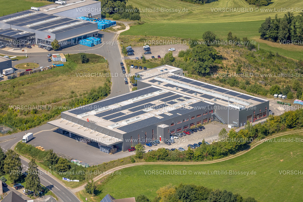 Kierspe250813157 | Luftbild, Gewerbegebiet am Funkenhof mit Goletz GmbH Hersteller mit Solardach, Höferhof, Kierspe, Sauerland, Nordrhein-Westfalen, Deutschland