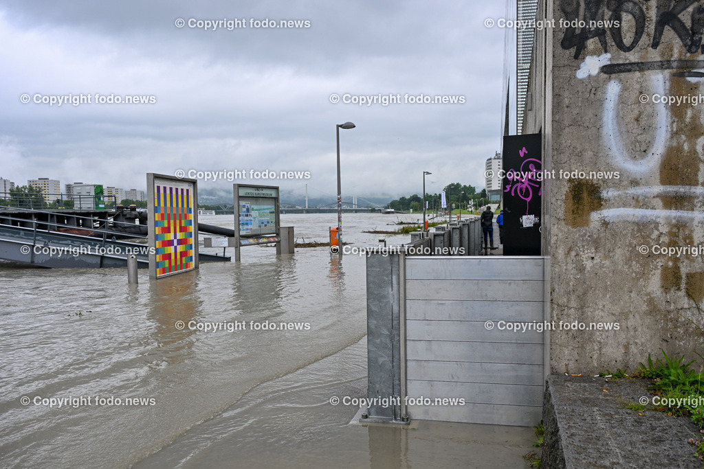 Linz_ Urfahr_ Donau_ Hochwasser_ 04.06.2024-13 | 04.06.2024, Linz, AUT, Urfahr, Hochwasser, im Bild Donau, Donaulaende Linz, Lentos, Schiffsanlegestelle