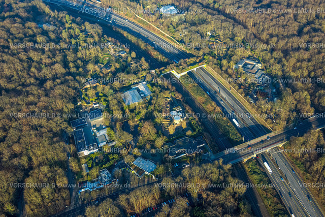 Duisburg241202547 | Luftbild, Zoo im Wald mit Grünbrücke, rundes Elefantenhaus, an der Autobahn A3, Duissern, Duisburg, Ruhrgebiet, Nordrhein-Westfalen, Deutschland
