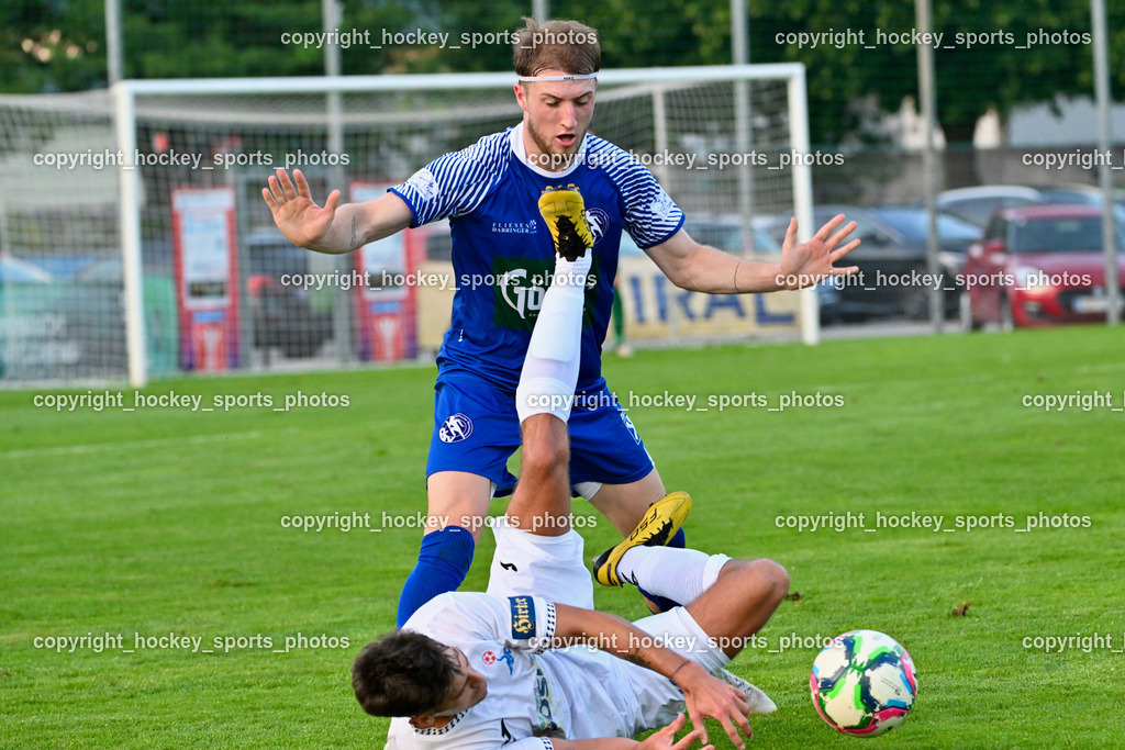 SAK vs. SV Dellach Gail | #24 Matic Ahacic SAK, #9 Raphael Simon Staguller SV Dellach Gail, SAK vs. SV Dellach Gail, SAK vs. SV Dellach Gail am 14.08.2025 in Klagenfurt (Sportpark Welzenegg), Austria, (Photo by Bernd Stefan)