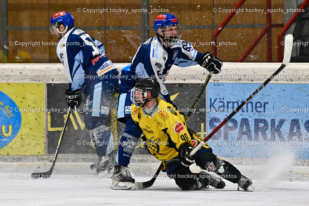 EC Hornets Spittal vs. ESC Steindorf 23.2.2024 | #57 Wilfan Franz ESC Steindorf, #69 Kreuzer Philipp ESC Steindorf, #98 Thalhammer Dominic EC Hornets Spittal, EC Hornets Spittal vs. ESC Steindorf 23.2.2024, EC Hornets Spittal vs. ESC Steindorf 23.2.2024 am 23.02.2024 in Spittal an der Drau (Eissportzentrum Spittal), Austria, (Photo by Bernd Stefan)