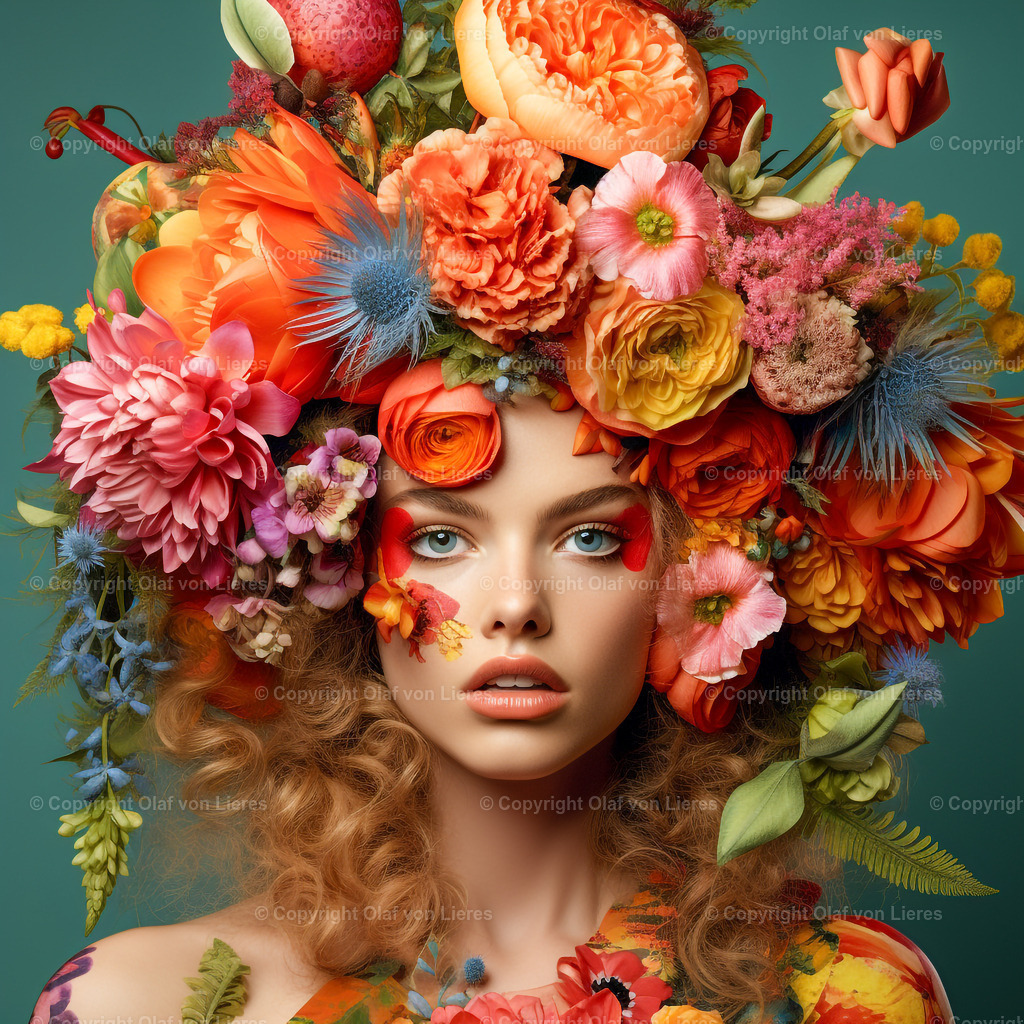Blumenmädchen | Frauengesicht mit bunten Blumen