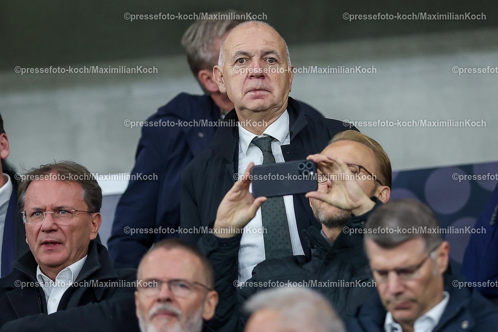 DFB10102502048 | 10.10.2025, Fußball, Länderspiel, Deutschland - Luxemburg, UEFA WM-Qualifikation, 2025/2026, Gruppe A, PreZero Arena in Sinsheim: DFB Präsident Bernd Neuendorf auf der Tribüne vor dem SpielDFB regulations prohibit any use of photographs as image sequences and or quasi-video.