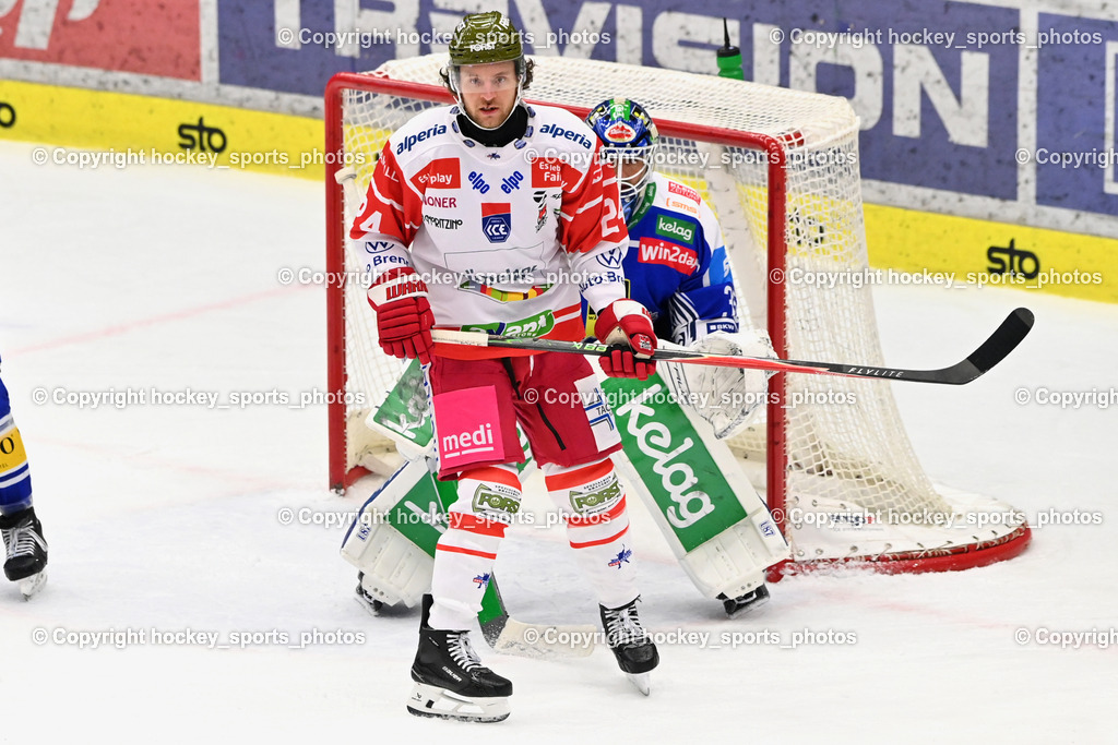 EC IDM WÄRMEPUMPEN VSV vs. HCB Südtirol Alperia | #24 Cole Schneider HCB Südtirol Alperia, #35 Joe Cannata EC VSV, EC IDM WÄRMEPUMPEN VSV vs. HCB Südtirol Alperia, EC IDM WÄRMEPUMPEN VSV vs. HCB Südtirol Alperia am 28.12.2025 in Villach (Stadthalle Villach), Austria, (Photo by Bernd Stefan)