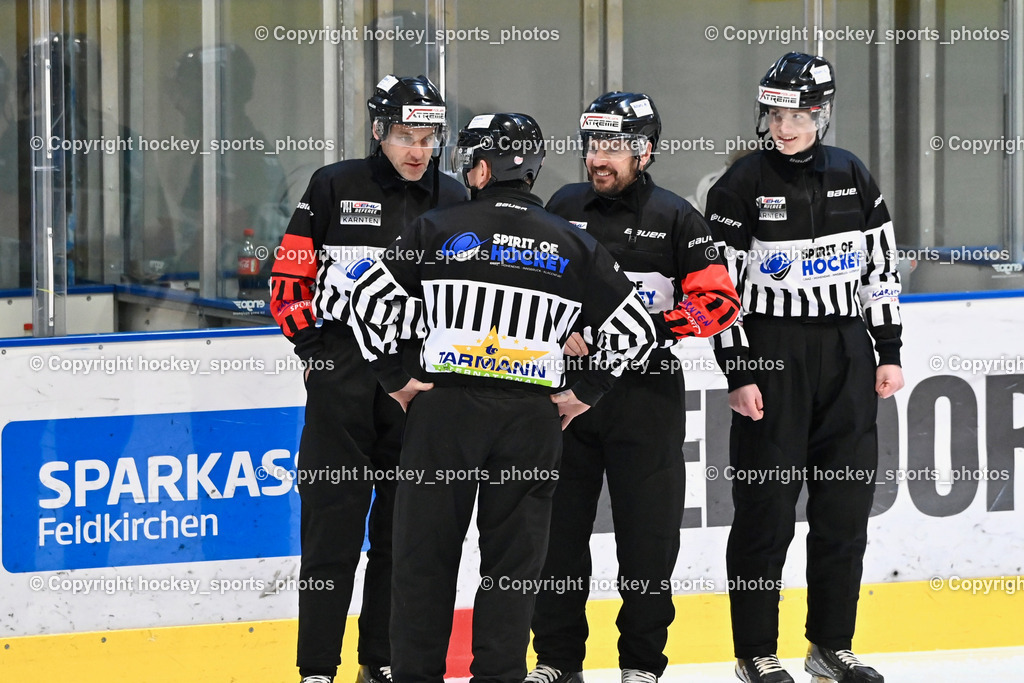 ESC Sparkasse Steindorf vs. ESV Ferlach | DREIER Alexander Referee, WIDMANN Florian Referee, Frieser Alexander RefereeHolzer Daniel Referee, ESC Sparkasse Steindorf vs. ESV Ferlach, ESC Sparkasse Steindorf vs. ESV Ferlach am 22.02.2026 in Steindorf  (Ossiachersee Halle ), Austria, (Photo by Bernd Stefan)