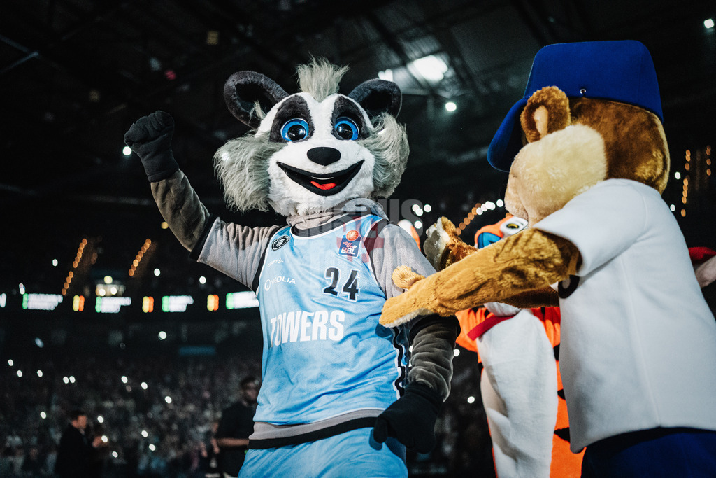 Basketball | Männer | Saison 2023/2024 | easyCredit Basketball Bundesliga | Veolia Towers Hamburg vs. FC Bayern München | 26.03.2024 | Das neue Maskottchen der Hamburg Towers Willy der Waschbär
