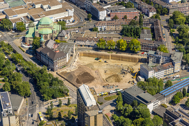 Essen230703071 | Luftbild, Alte Synagoge, Baustelle BürgerRatHaus zwischen Bernestraße und Steeler Straße, Stadtkern, Essen, Ruhrgebiet, Nordrhein-Westfalen, Deutschland