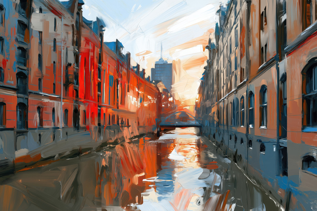 10261001 - Kehrwiederfleet | Das Kehrwiederfleet in der Speicherstadt im Stil eines Gemäldes.