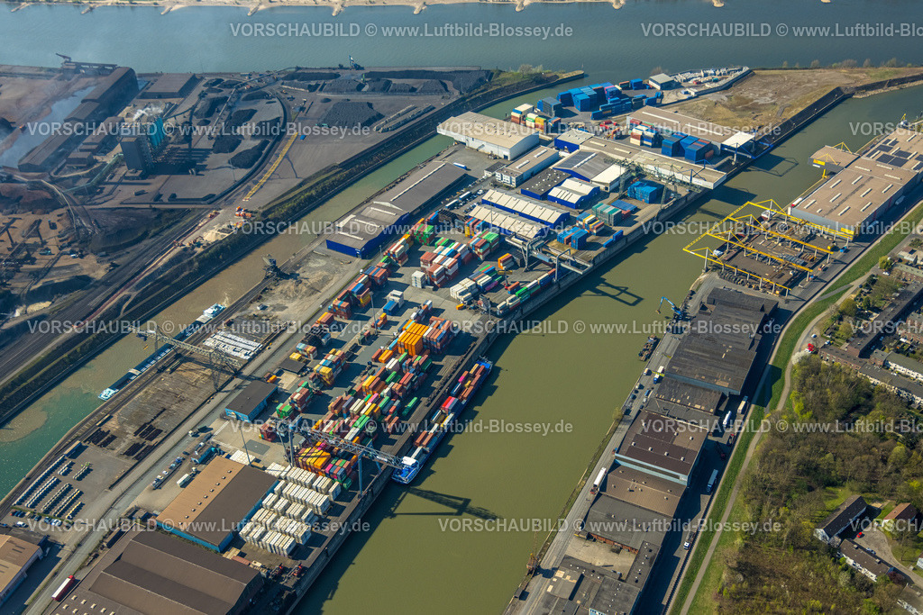 Duisburg250401965Parallelhafen | Luftbild, Neuenkamp Parallelhafen und Außenhafen, Containerterminal, Fluss Rhein, Hochfeld, Duisburg, Ruhrgebiet, Nordrhein-Westfalen, Deutschland