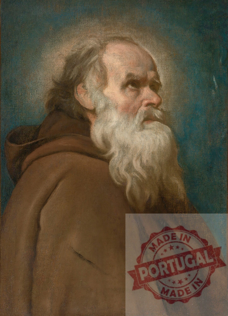 Diego Velazquez Old man saint looking up in prayer painting | Old man saint looking up, wearing a brown robe and having a long white beard - Realized with Pictrs.com