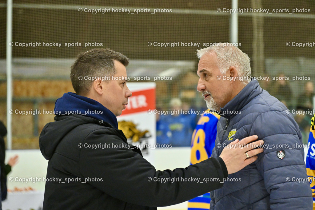 ESC Sparkasse Steindorf Meister 2025/26 | Headcoach ESC Steindorf Mayer Michael, Headcoach EHC Althofen Ressmann Gerald, ESC Sparkasse Steindorf Meister 2025/26, ESC Sparkasse Steindorf Meister 2025/26 am 08.03.2026 in Althofen (Stadthalle Althofen), Austria, (Photo by Bernd Stefan)