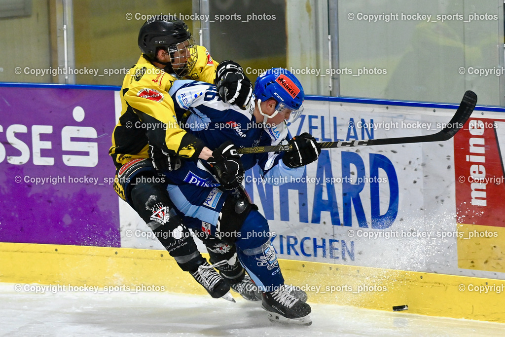 ESC Steindorf vs. EC Hornets Spittal 20.2.2024 | #8 Komar Luca EC Hornets Spittal, #46 Maurer Julian ESC Steindorf, ESC Steindorf vs. EC Hornets Spittal 20.2.2024, ESC Steindorf vs. EC Hornets Spittal 20.2.2024 am 20.02.2024 in Steindorf (Ossiachersee Halle), Austria, (Photo by Bernd Stefan)