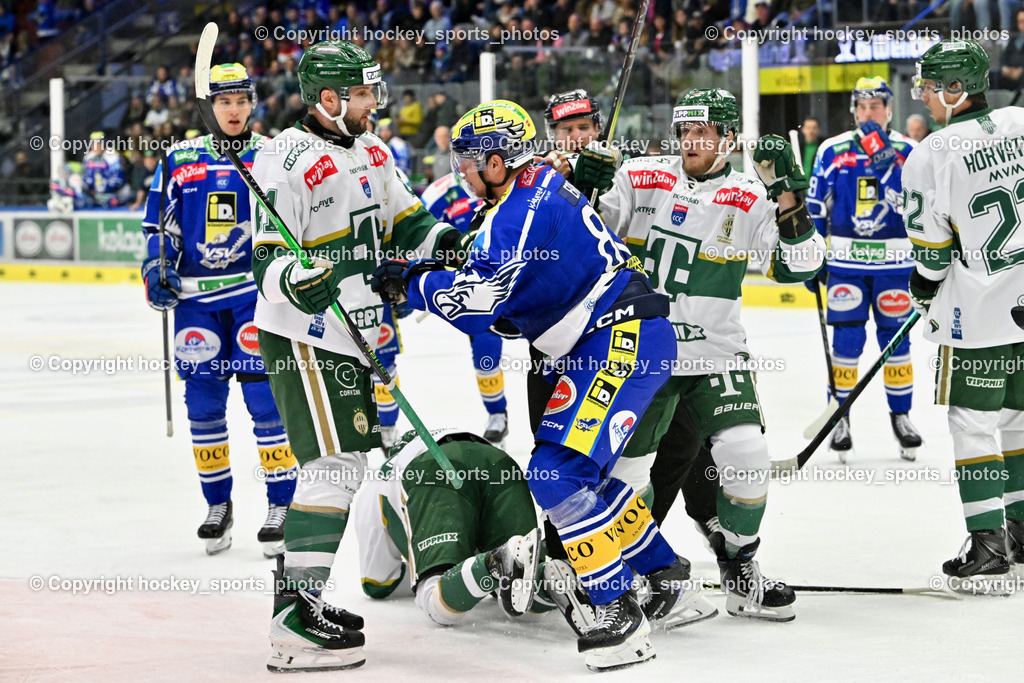 EC IDM Wärmepumpen VSV vs. FTC-TELEKOM JÉGKORONG | #89 Luca Erne EC VSV, #61 Richard Tóth FTC-Telekom, #78 Felix Maxa EC VSV, #14 Dávid Molnár FTC-Telekom, EC IDM Wärmepumpen VSV vs. FTC-TELEKOM JÉGKORONG, EC IDM Wärmepumpen VSV vs. FTC-TELEKOM JÉGKORONG am 19.10.2025 in Villach (Stadthalle Villach), Austria, (Photo by Bernd Stefan)