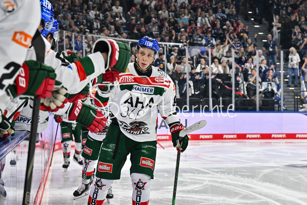 EHC RB München - Augsburger Panther | Jubel der Panther nach dem Treffer zum 1-1 durch Anrei HAKULINEN (Augsburger Panther #94) / Freude / Happy / tor / Torschuetze / DEL: EHC RB Muenchen - Augsburger Panther, SAP Garden am 23.11.2024