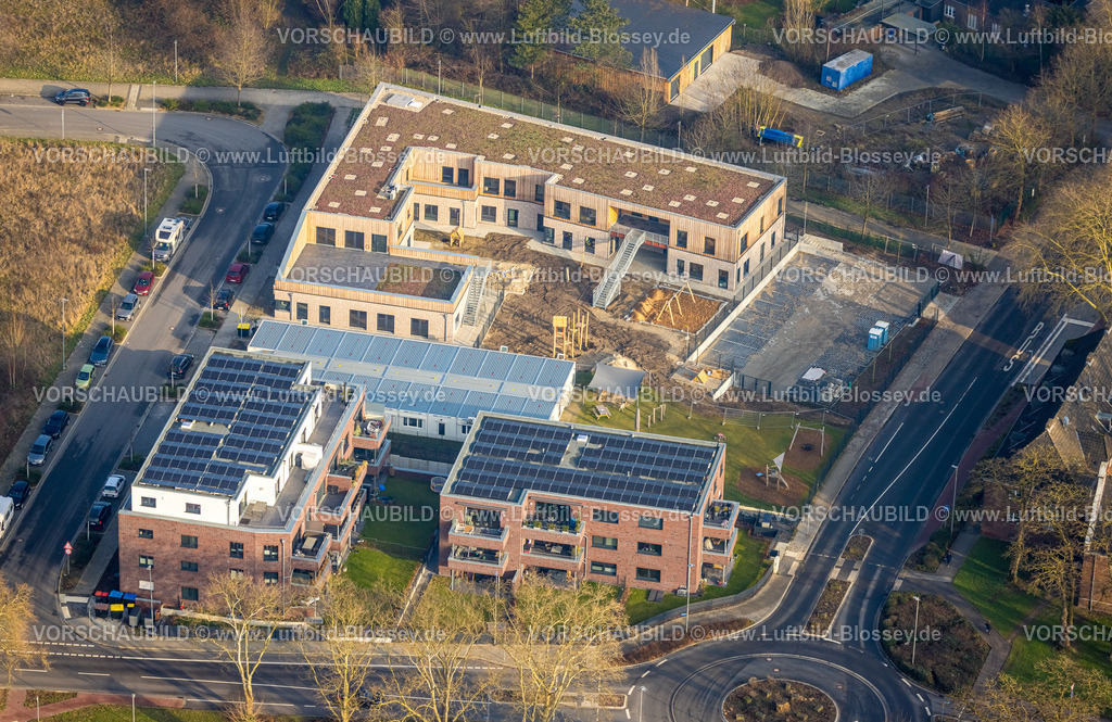 Neukirchen-Vluyn260101317 | Luftbild, DRK Kindergarten Kita Baustelle und Neubau, Niederberg Grubenwehrstraße, Solardach, Vluyn, Neukirchen-Vluyn, Ruhrgebiet, Nordrhein-Westfalen, Deutschland