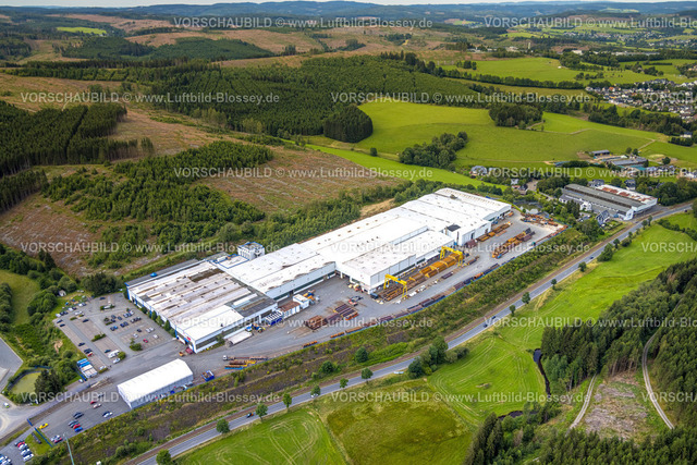 Erndtebrueck240709923 | Luftbild, Erndtebrücker Eisenwerk, in waldiger Hügellandschaft, Waldgebiet mit Waldschäden, Erndtebrück, Kreis Siegen-Wittgenstein, Nordrhein-Westfalen, Deutschland
